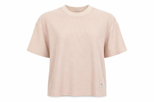 Reebok Women’s Beige Ribbed Crew Neck Short Sleeve T-Shirt Size S