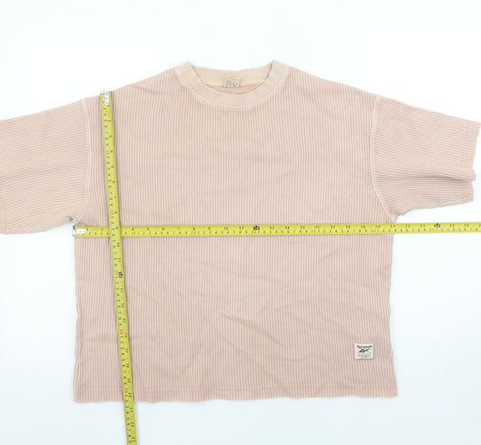 Reebok Women’s Beige Ribbed Crew Neck Short Sleeve T-Shirt Size S