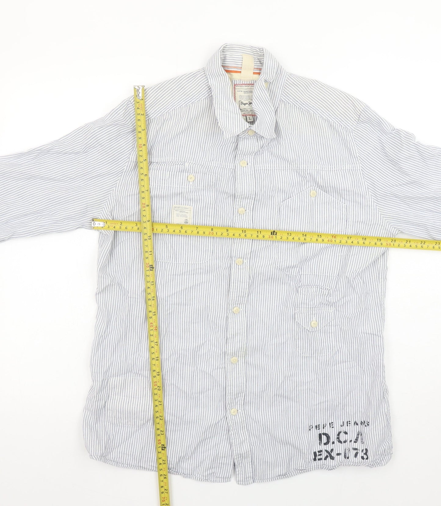 Pepe Jeans Men's Blue Striped Slim Fit Long Sleeve Button-Up Shirt L