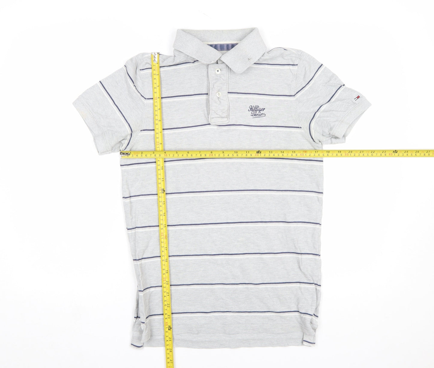 Hilfiger Denim Men's Grey Striped Cotton Polo Shirt Medium