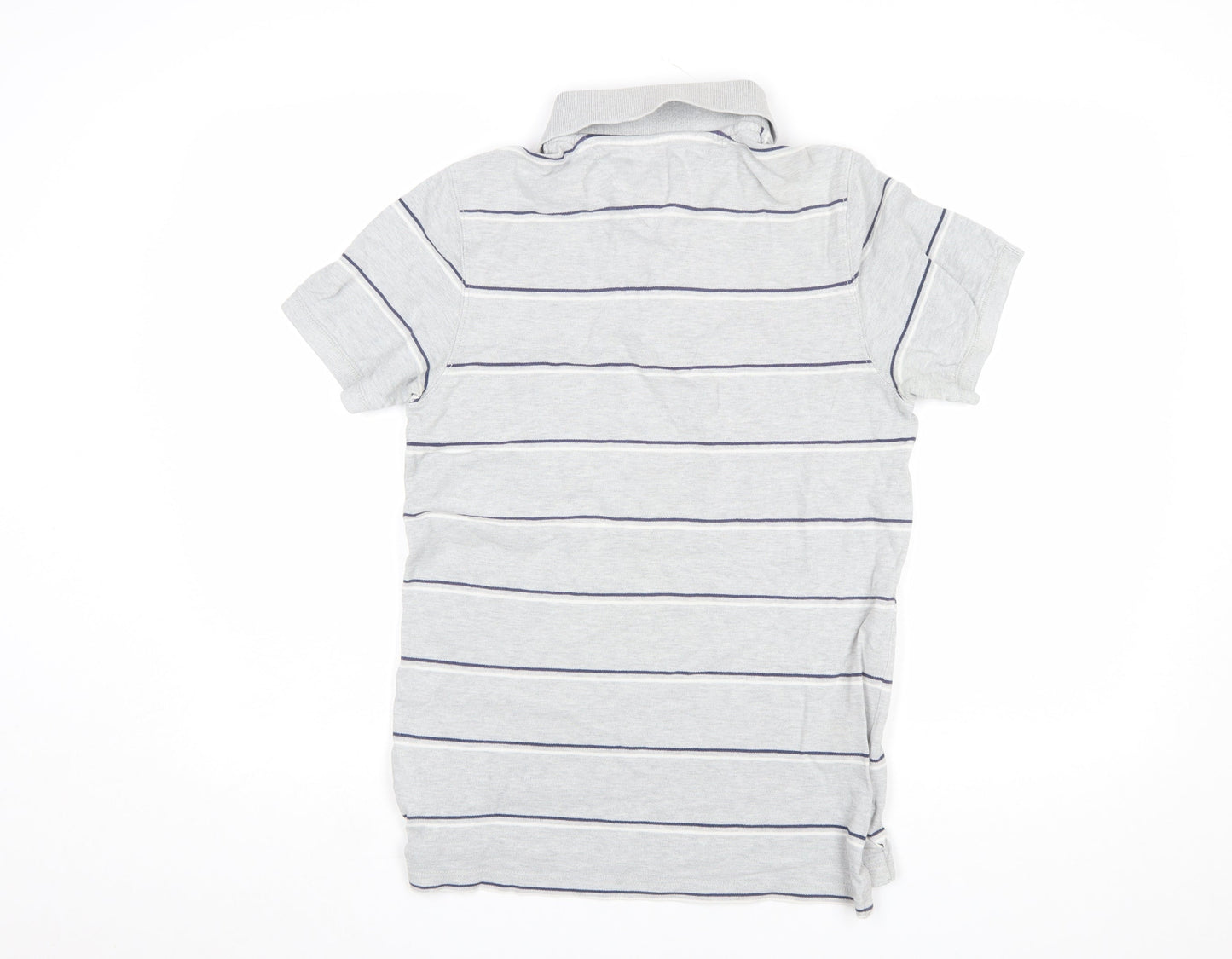 Hilfiger Denim Men's Grey Striped Cotton Polo Shirt Medium
