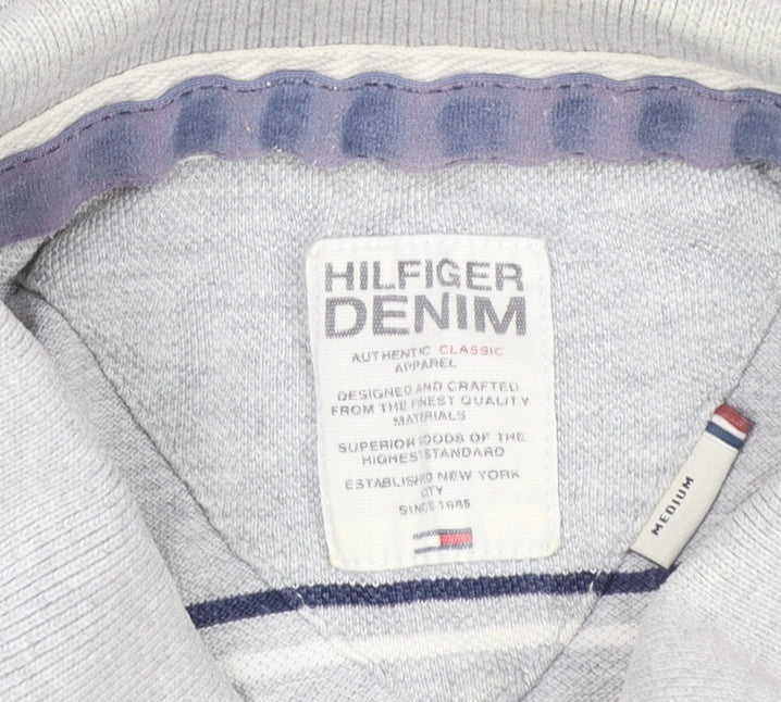 Hilfiger Denim Men's Grey Striped Cotton Polo Shirt Medium