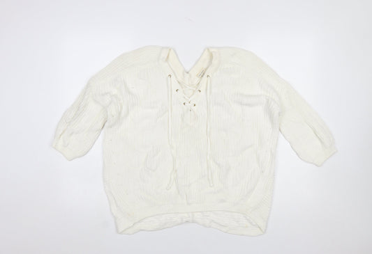 River Island Women’s Ivory Cotton Knit Lace-Up Jumper Size 6