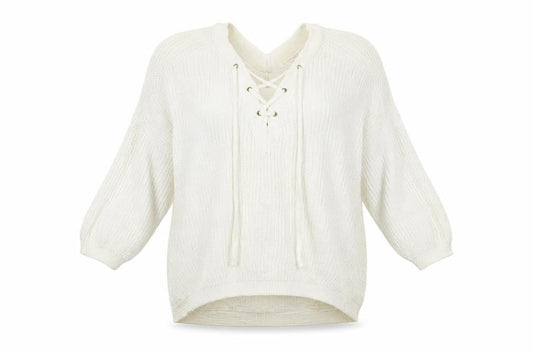 River Island Women’s Ivory Cotton Knit Lace-Up Jumper Size 6
