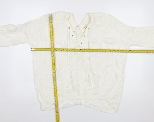 River Island Women’s Ivory Cotton Knit Lace-Up Jumper Size 6