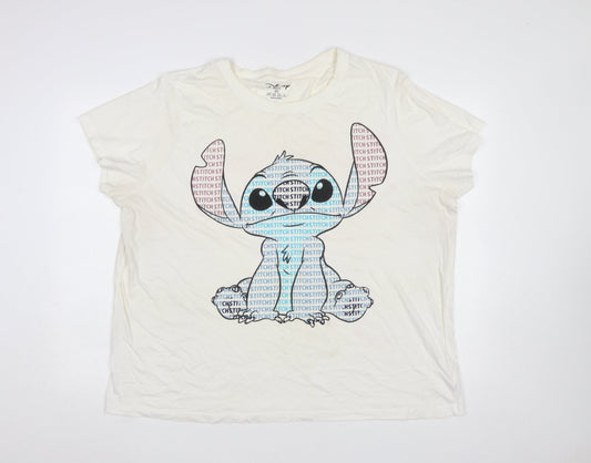 Disney Womens Ivory Stitch Graphic T-Shirt 2XL Cotton Short Sleeve Top