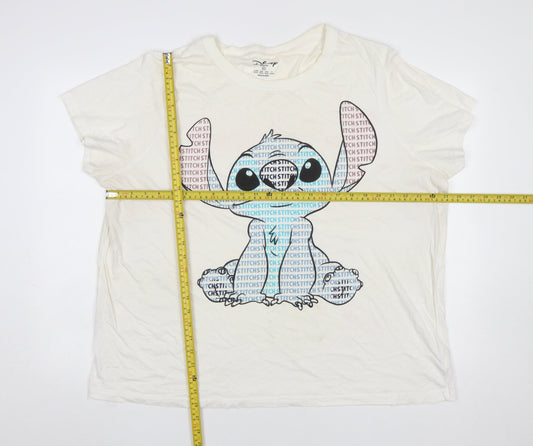 Disney Womens Ivory Stitch Graphic T-Shirt 2XL Cotton Short Sleeve Top