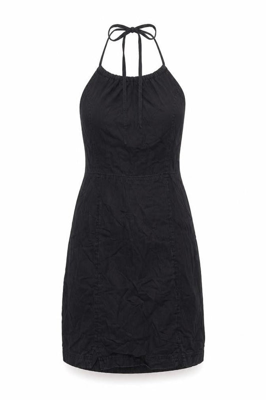 Front view of ASOS DESIGN Women’s Black Cotton Halter Short Dress UK10