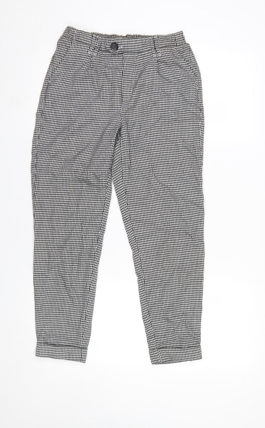Bershka Women's Black Houndstooth Slim Tapered Trousers XS