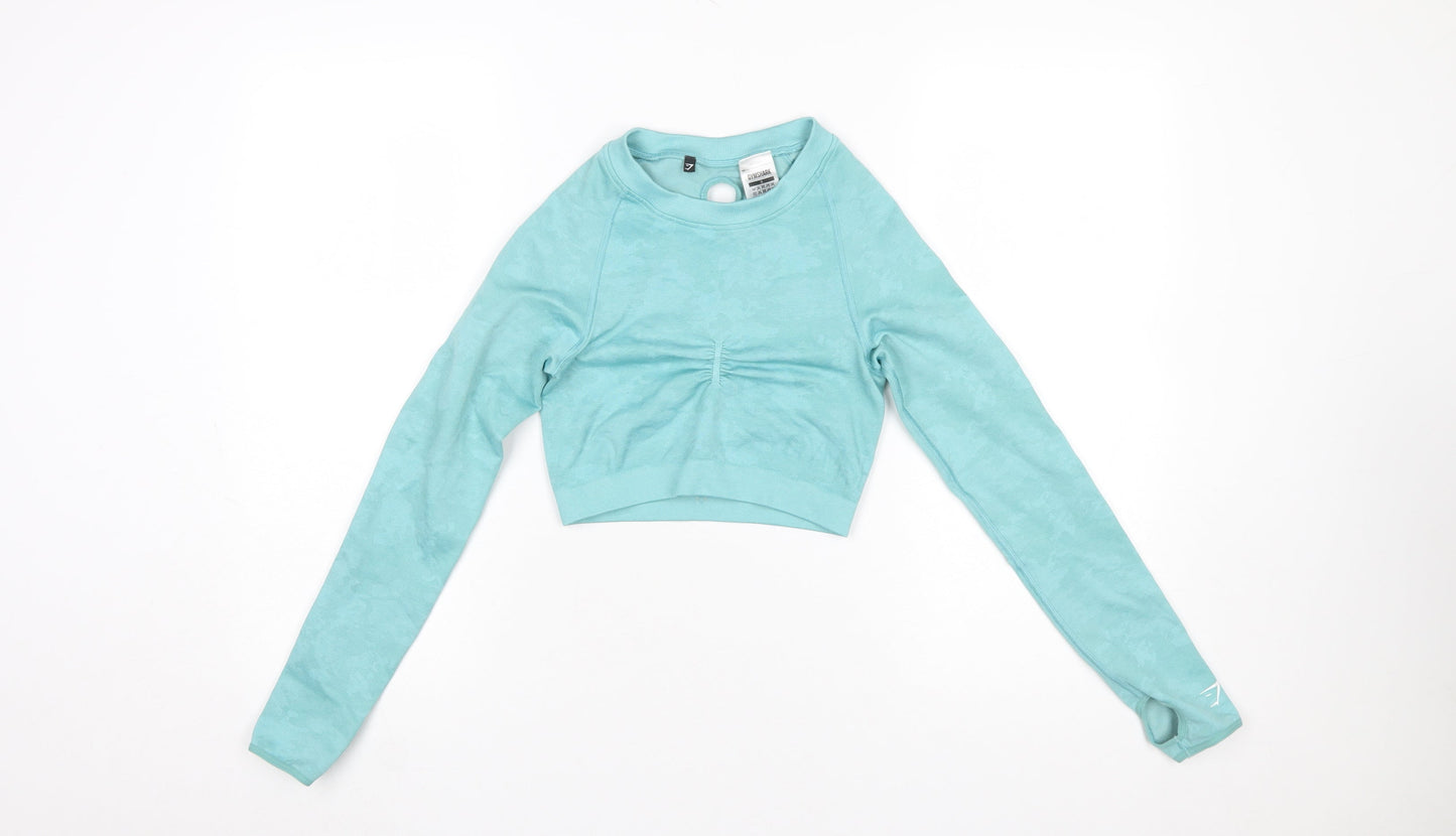 Gymshark Women Blue Long Sleeve Cropped Activewear Top Size S