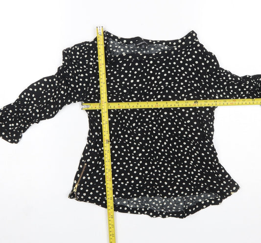 Warehouse Womens Black Polka Dot 3/4 Sleeve Tunic Blouse Size 12