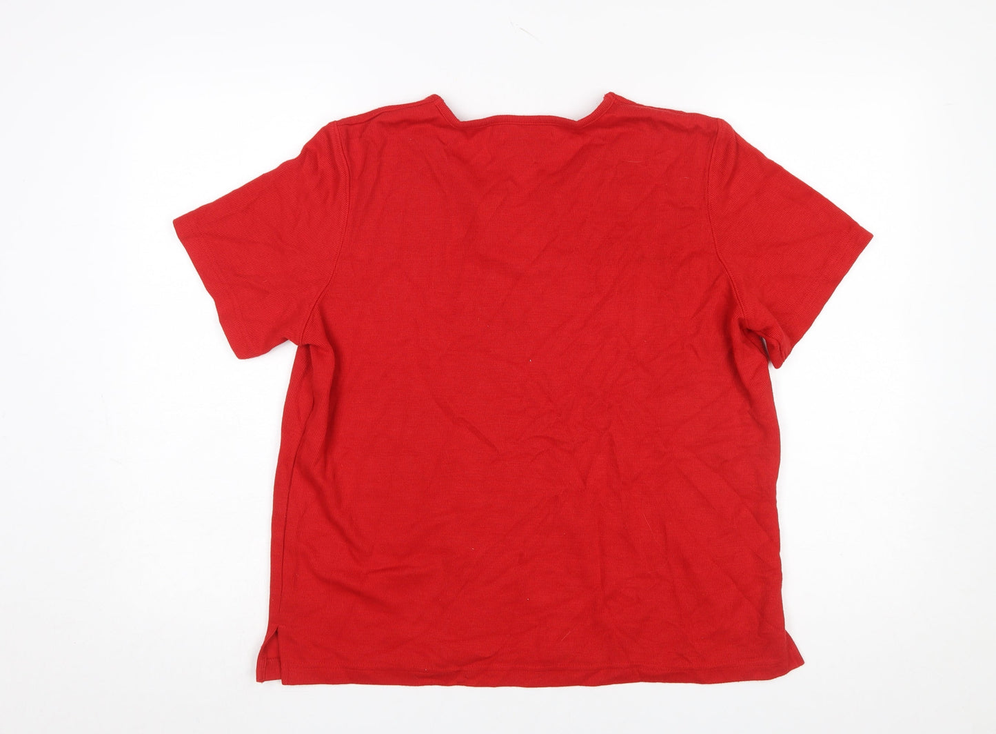 Bonmarché Women's Red Embroidered V-Neck Cotton T-Shirt Size M