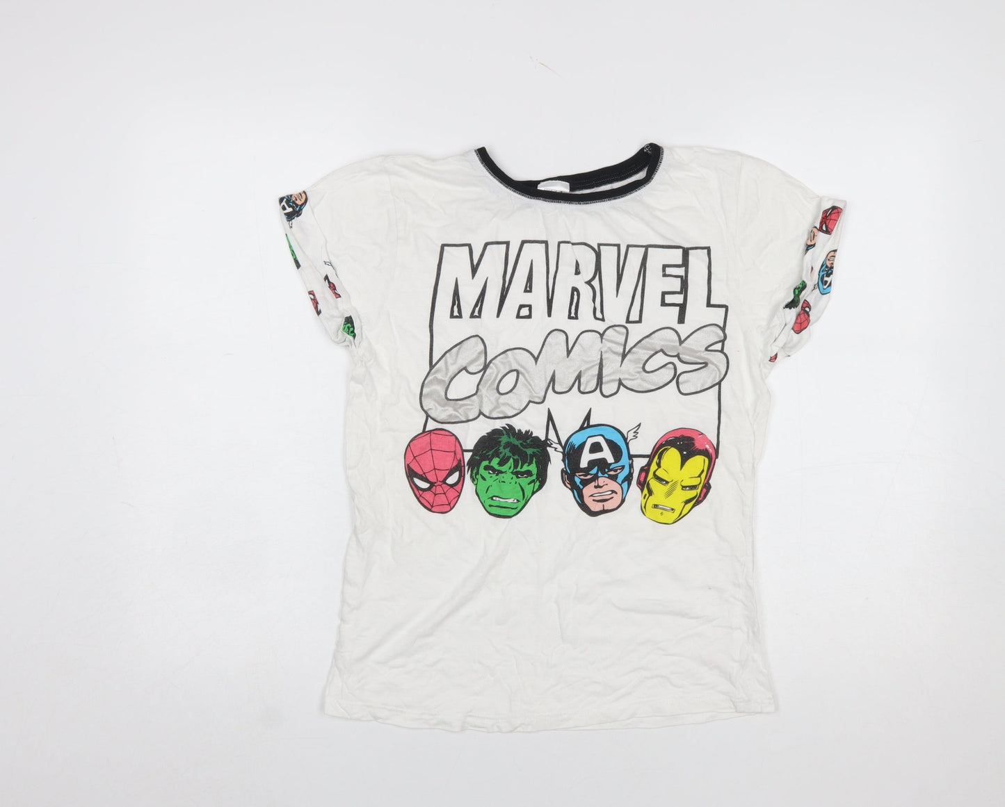Marvel Comics Women's White Graphic T-Shirt Size 8-10 Cotton Crew Neck
