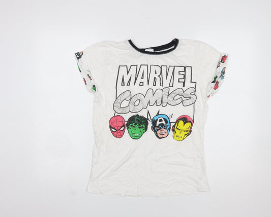 Marvel Comics Women's White Graphic T-Shirt Size 8-10 Cotton Crew Neck