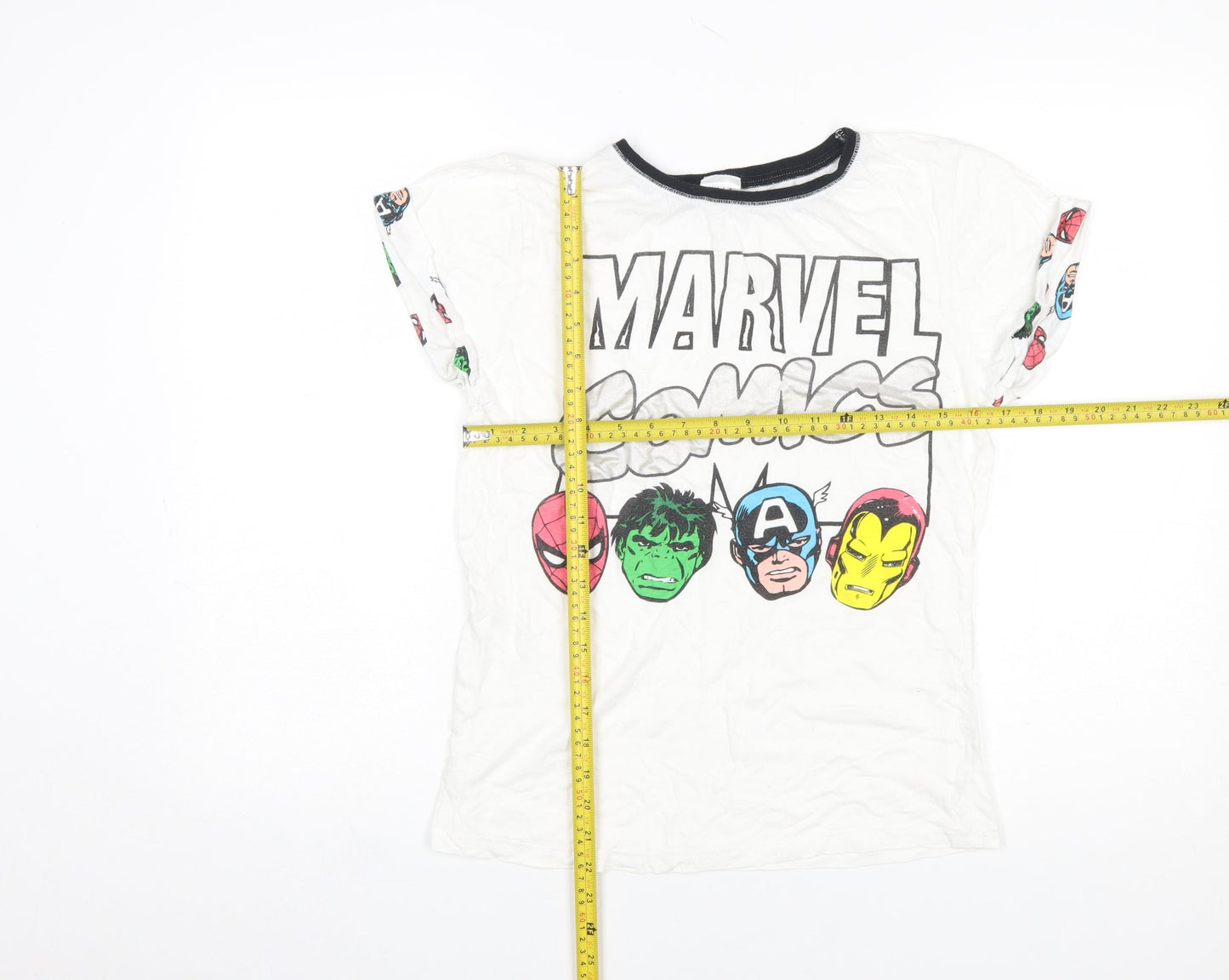Marvel Comics Women's White Graphic T-Shirt Size 8-10 Cotton Crew Neck