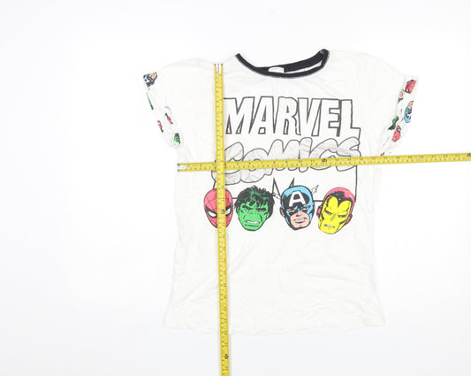 Marvel Comics Women's White Graphic T-Shirt Size 8-10 Cotton Crew Neck