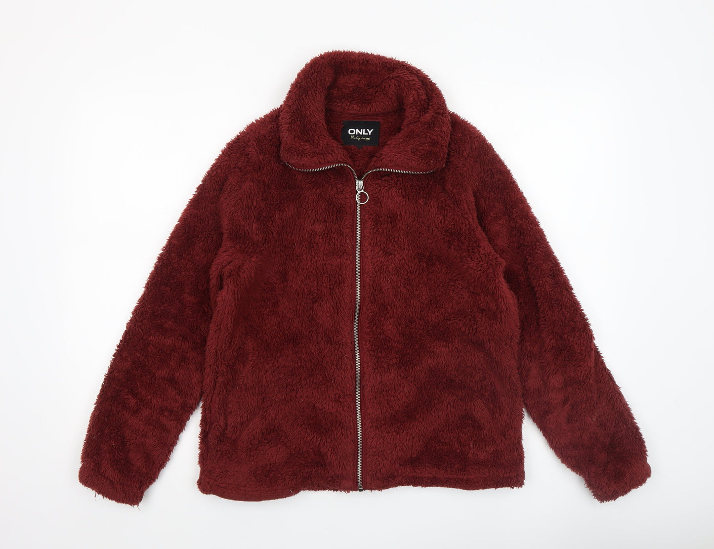 ONLY Womens Burgundy Faux Fur Fleece Zip Jacket XS