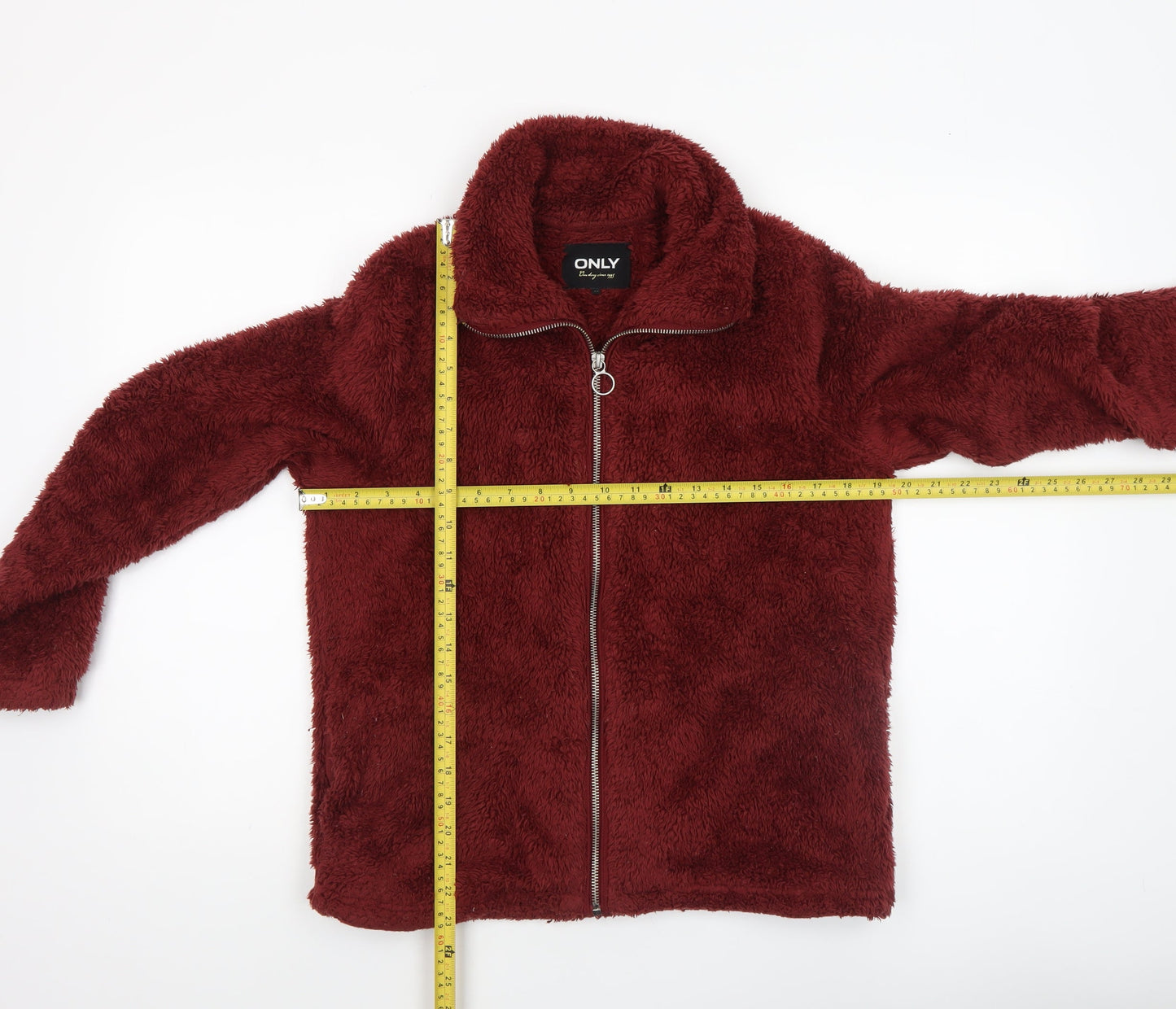 ONLY Womens Burgundy Faux Fur Fleece Zip Jacket XS