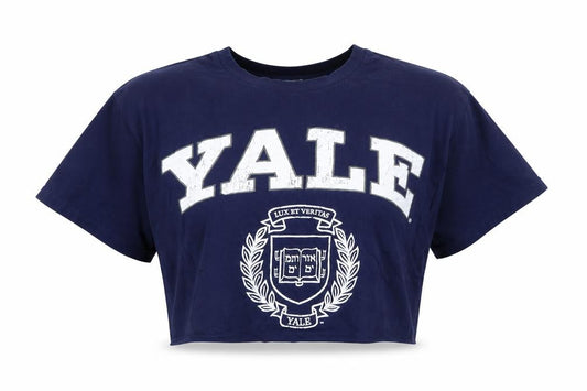 Yale University Women's Blue Cropped T-Shirt Size S Cotton