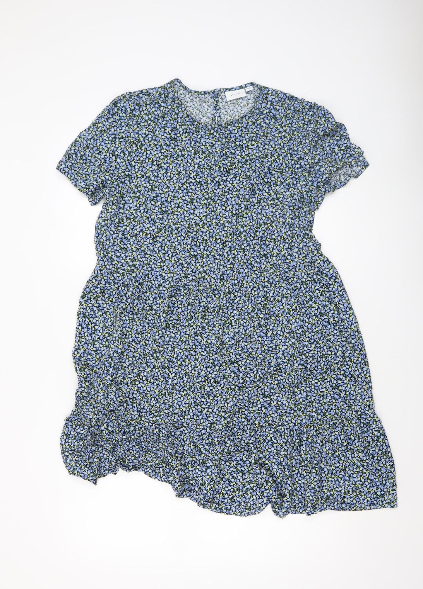 Vila Womens Multicoloured Floral A-Line Dress Size 12 Short Sleeve