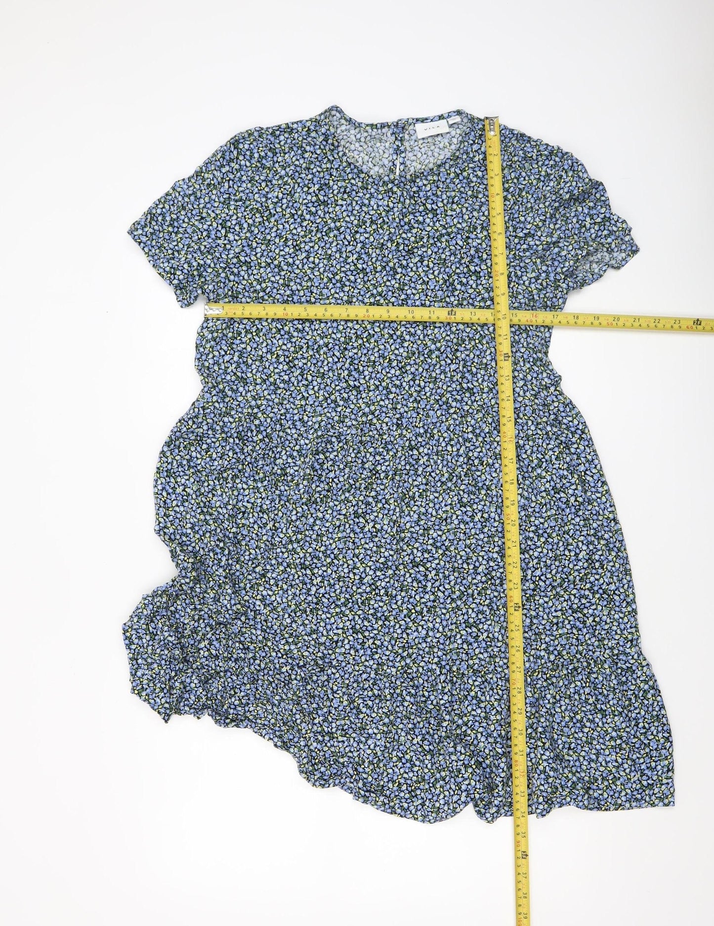 Vila Womens Multicoloured Floral A-Line Dress Size 12 Short Sleeve