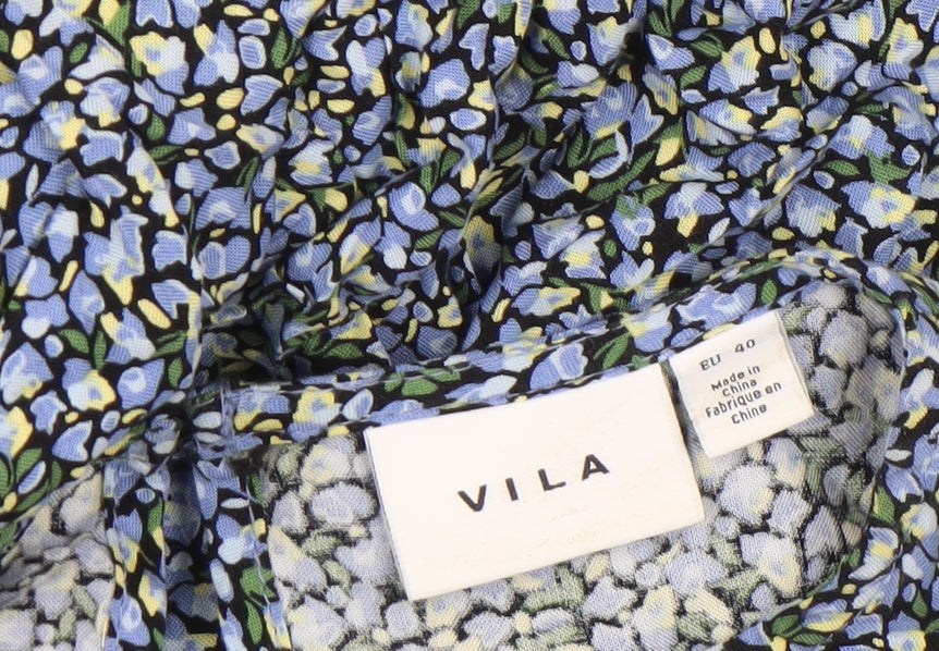 Vila Womens Multicoloured Floral A-Line Dress Size 12 Short Sleeve