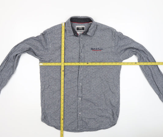 Jack & Jones Men’s Blue Geometric Regular Fit Long Sleeve Cotton Shirt M