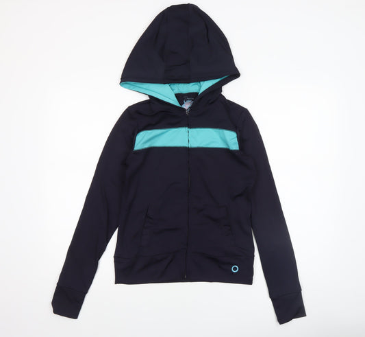 Denim Co Women Navy Blue & Aqua Full Zip Yoga Hoodie Size 8