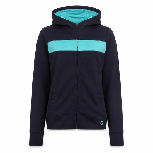 Front view of Denim Co Women Navy Blue & Aqua Full Zip Yoga Hoodie, size 8