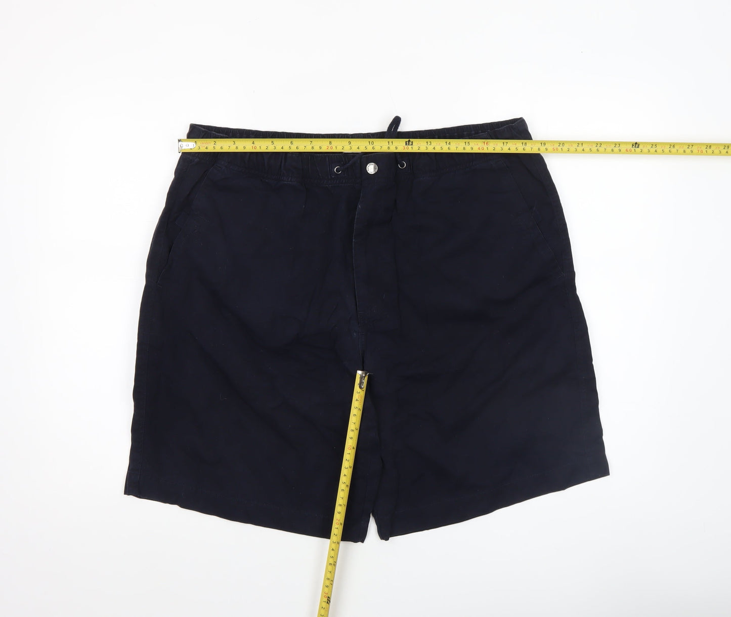 Savatini Men’s Blue Cotton Chino Shorts L Elastic Waist Casual