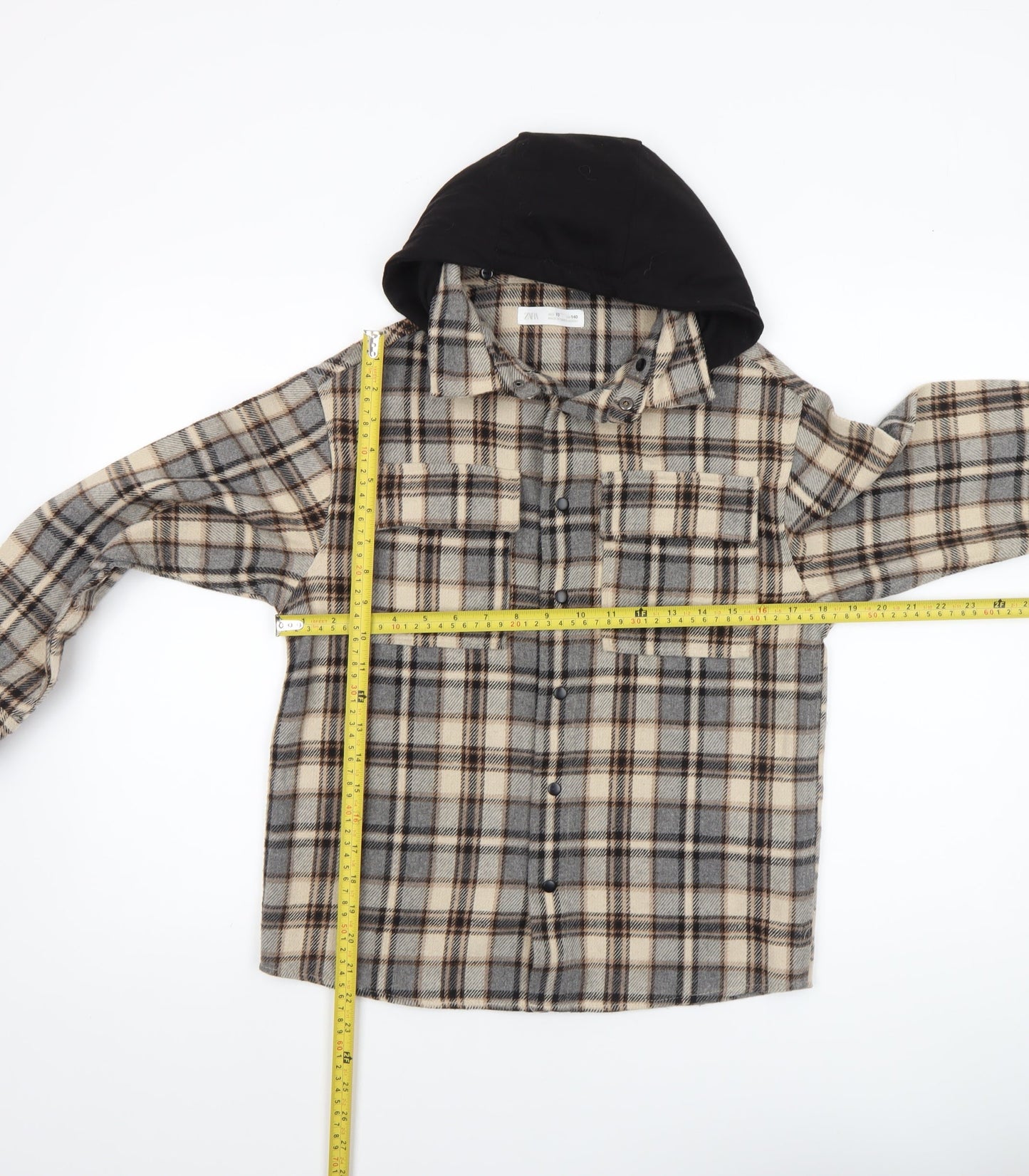 ZARA Boys Beige Check Hooded Shirt Jacket Size 10 Years Flannel