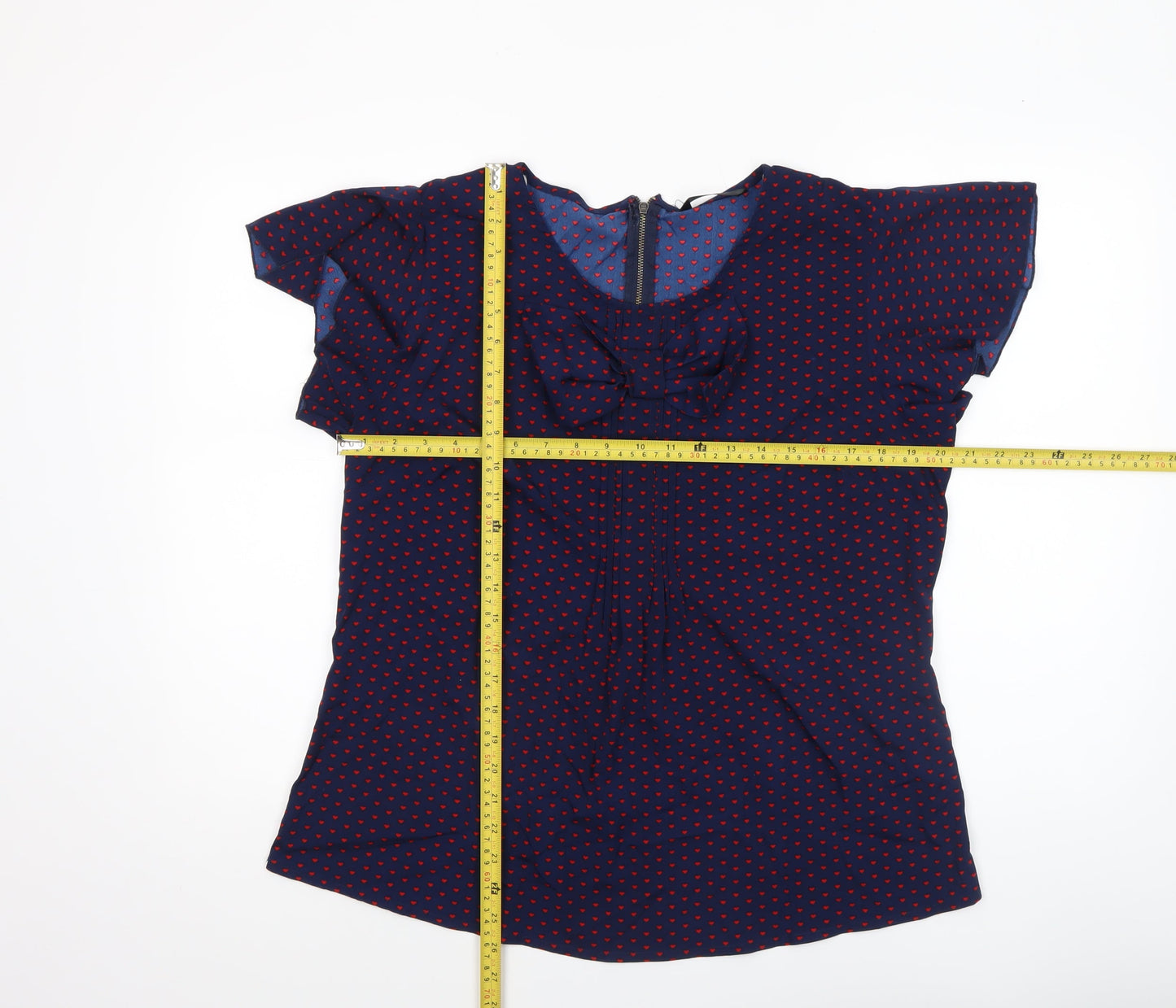 Dunnes Women’s Blue Heart Print Bow Blouse Size 10