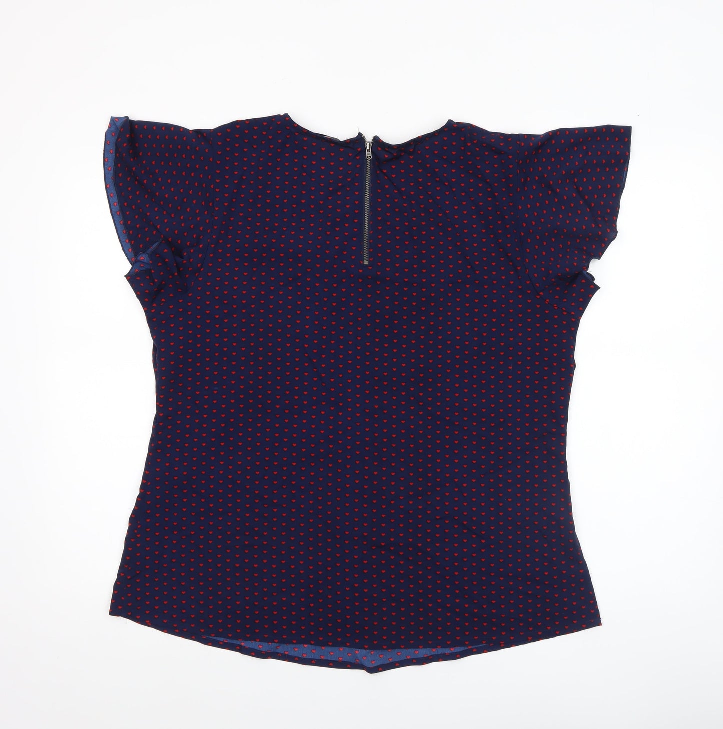 Dunnes Women’s Blue Heart Print Bow Blouse Size 10