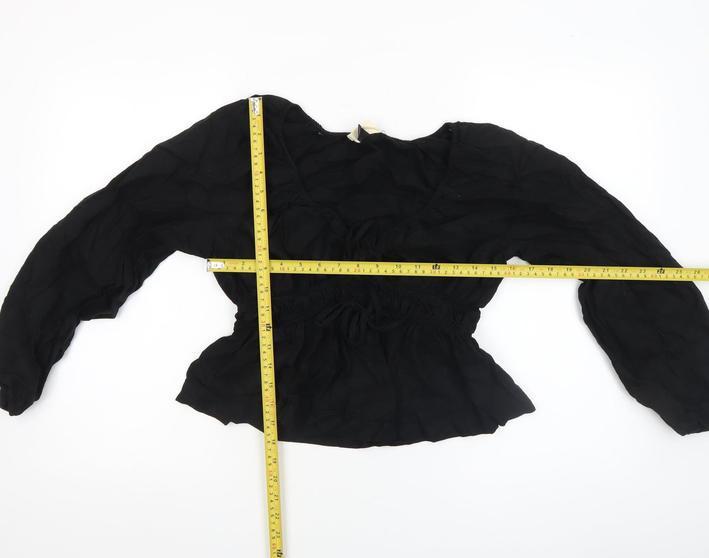 Universal Thread Womens Black Linen Blend Bohemian Long Sleeve Peasant Blouse Size S