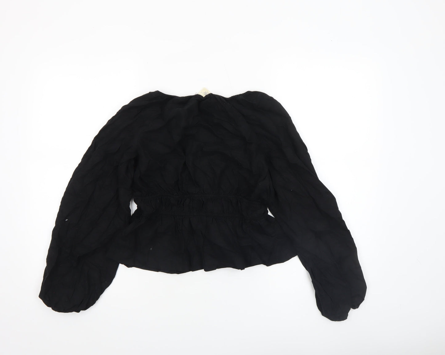 Universal Thread Womens Black Linen Blend Bohemian Long Sleeve Peasant Blouse Size S