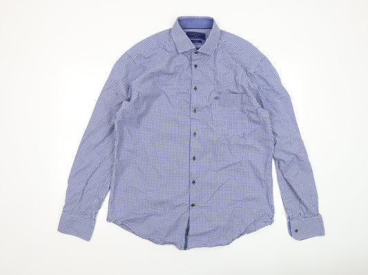 Marco Capelli Men’s Blue Check Cotton Button-Up Shirt Size L