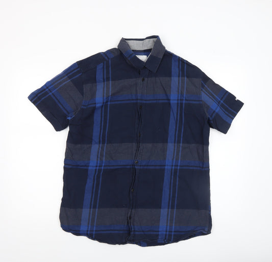 Jack & Jones Men’s Blue Check Slim Fit Short Sleeve Casual Shirt XL