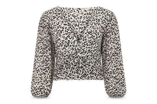 ZARA Women’s Leopard Print Long Sleeve Cropped Blouse L