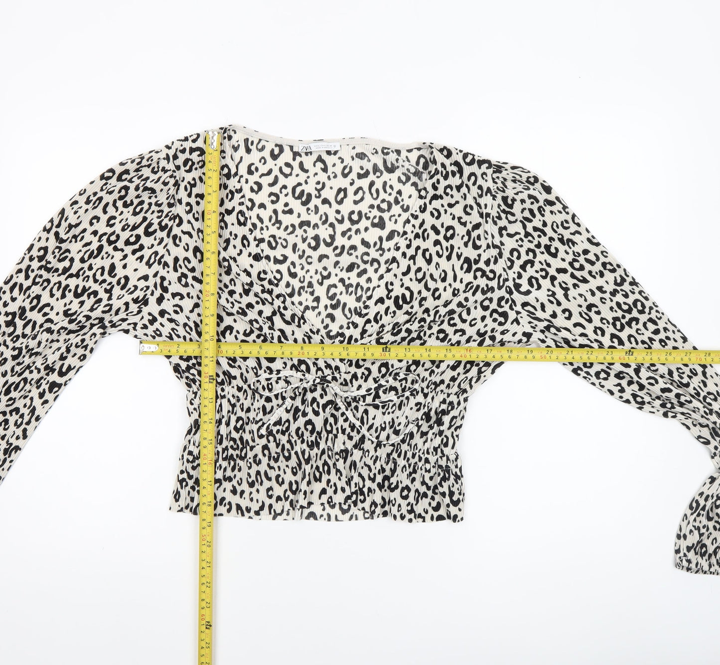 ZARA Women’s Leopard Print Long Sleeve Cropped Blouse L