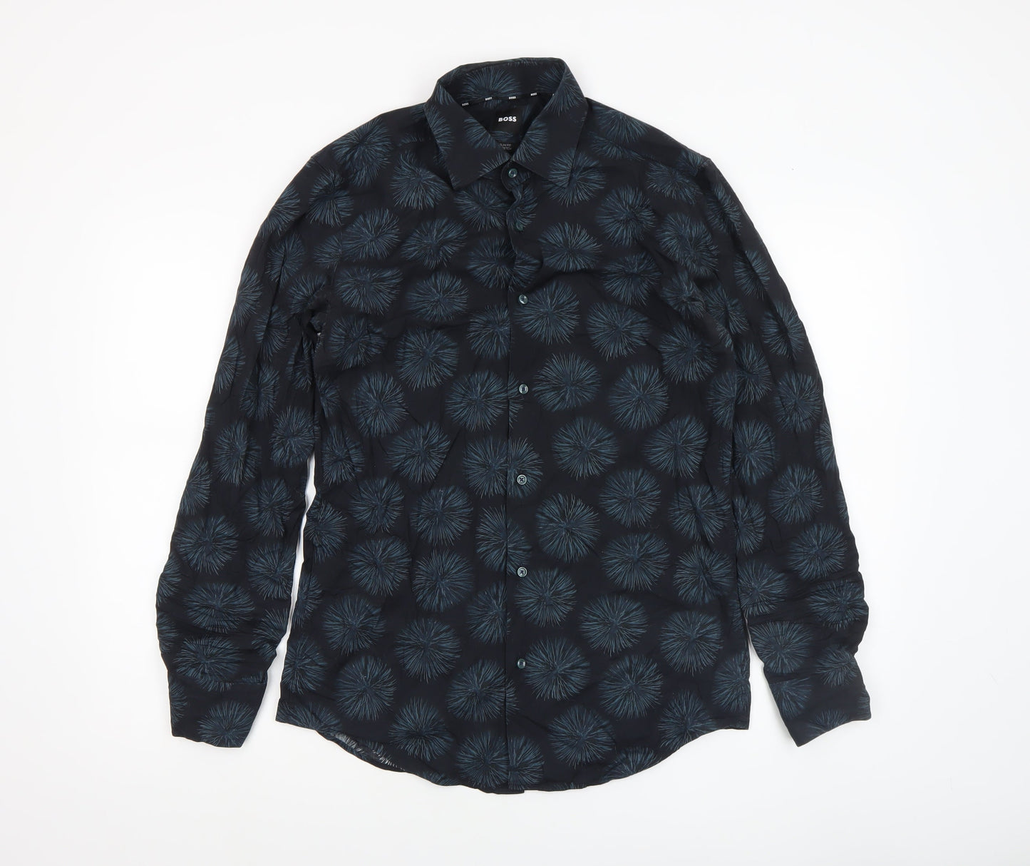 BOSS Men's Blue Slim Fit 15in 38in Long Sleeve Button-Up Shirt