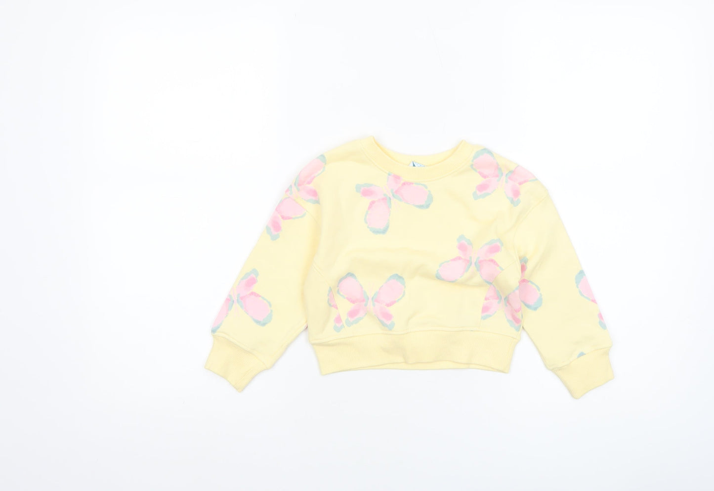 Primark Girls Yellow Butterfly Print Long Sleeve Cotton Sweatshirt 18-24 Months