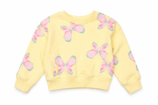 Primark Girls Yellow Butterfly Print Long Sleeve Cotton Sweatshirt 18-24 Months