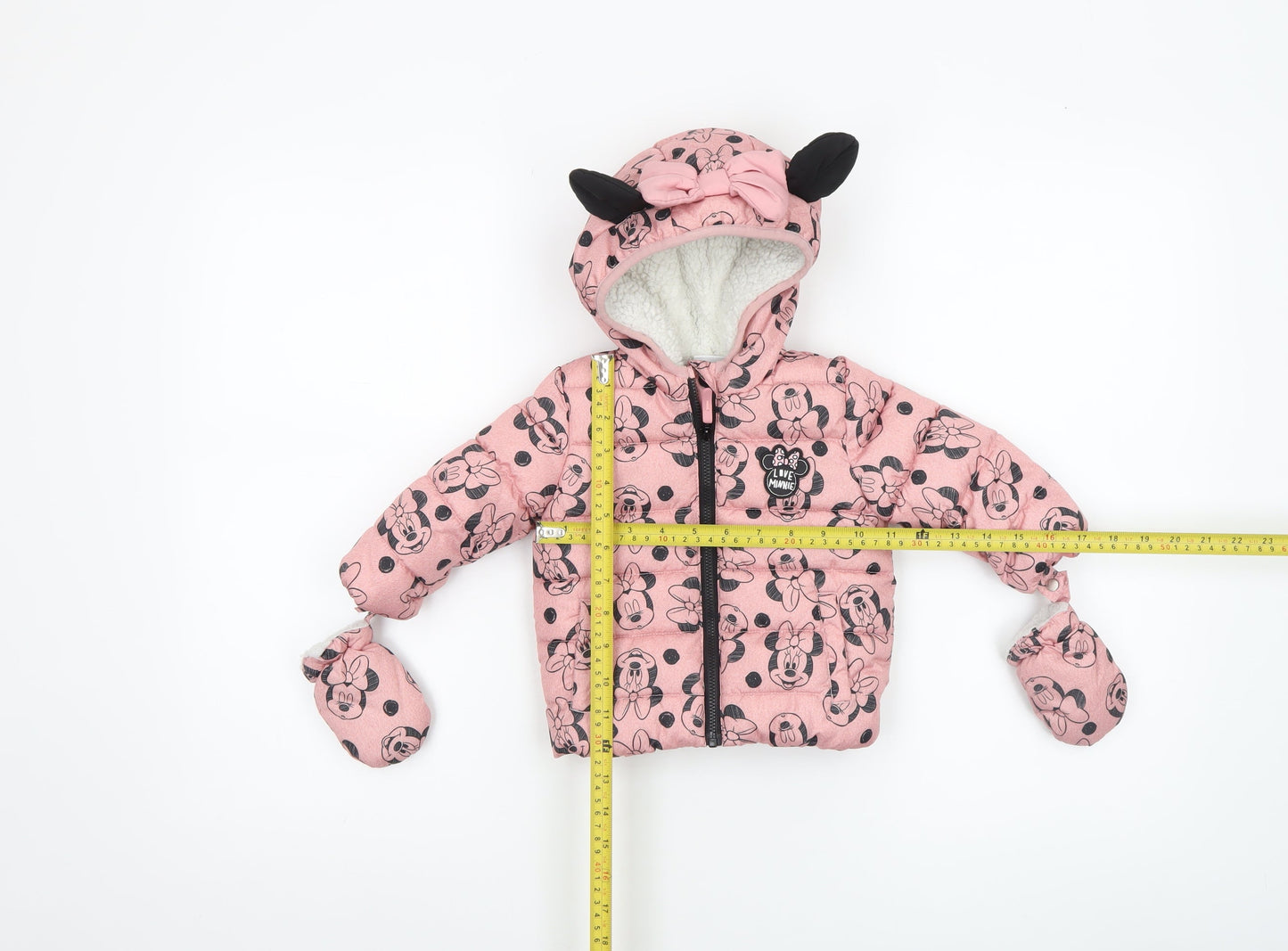 Disney Baby Girls Pink Minnie Mouse Puffer Jacket 3-6 Months Hooded Winter Coat