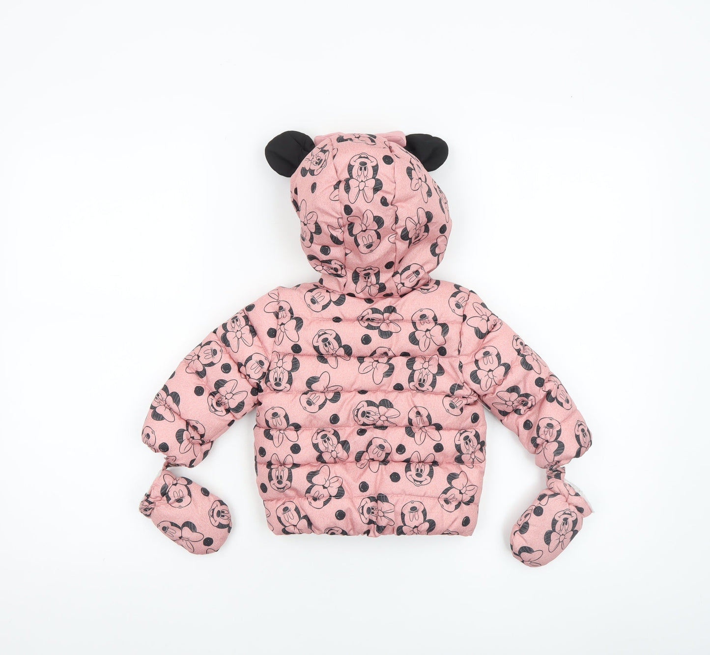 Disney Baby Girls Pink Minnie Mouse Puffer Jacket 3-6 Months Hooded Winter Coat