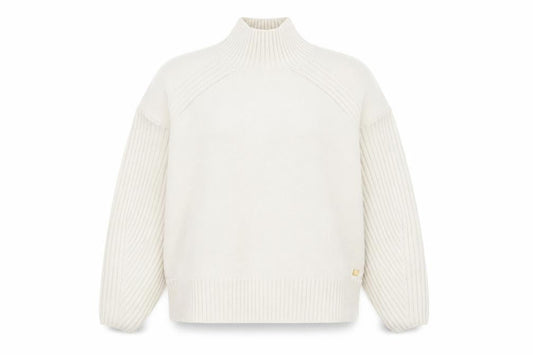 River Island Women Ivory Mock Neck Ribbed Knit Jumper XS