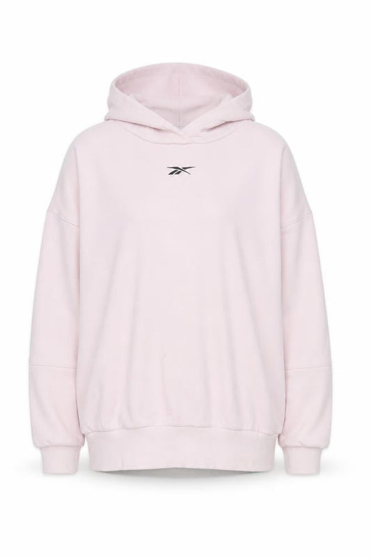 Reebok Womens Pink Pullover Hoodie L Cotton Blend Logo Athletic