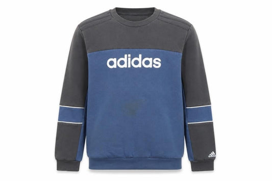 Front view of Adidas boys’ blue colourblock logo fleece sweatshirt 13-14 years