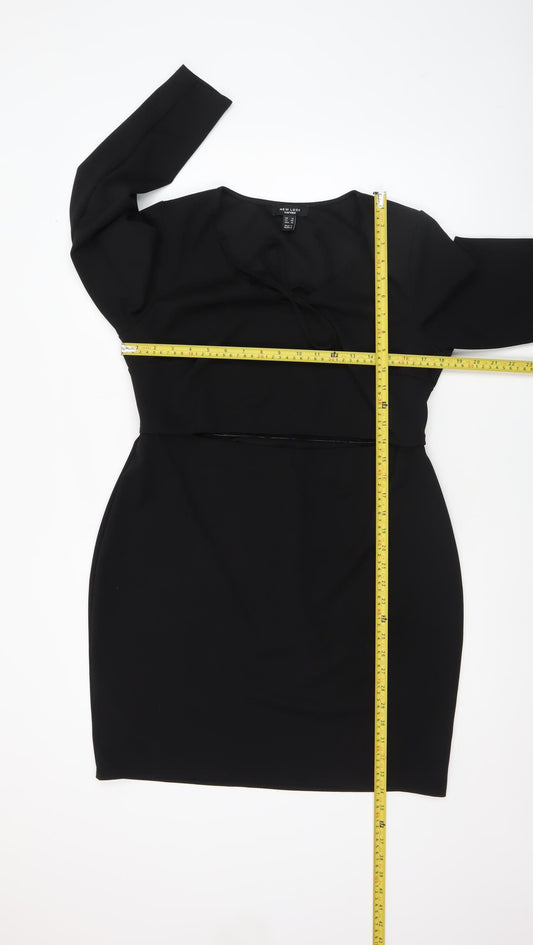 New Look Women Black Size 18 Bodycon Long Sleeve Knee Length Dress