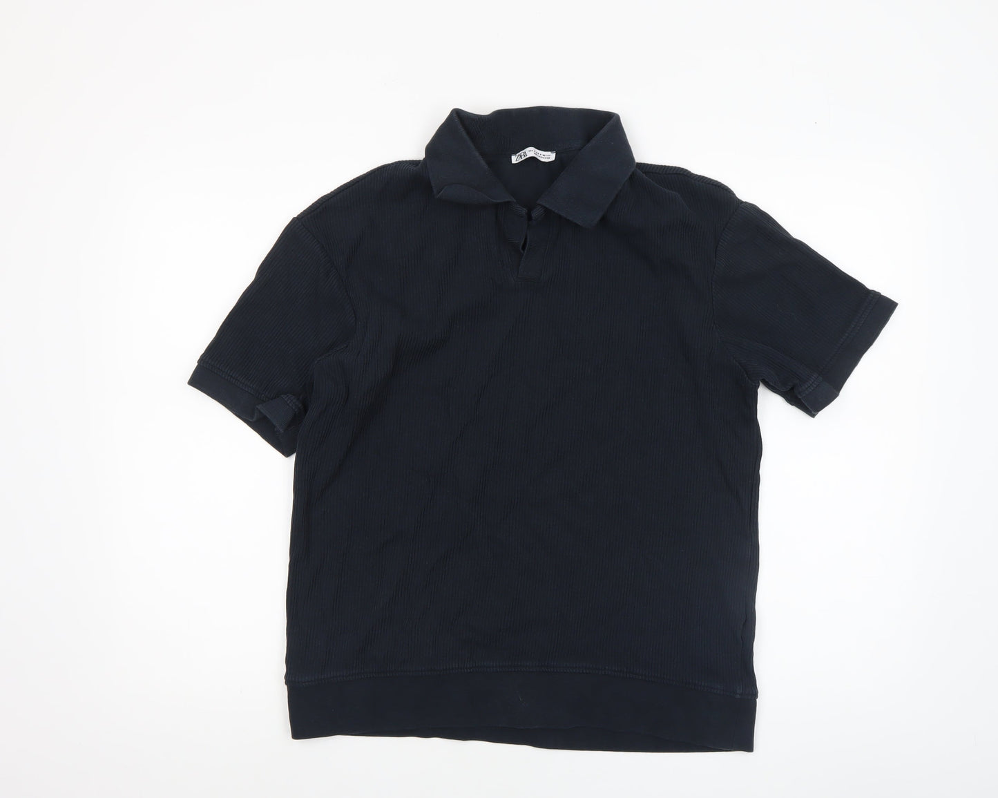Zara Men’s Black Cotton Short Sleeve Polo Shirt Size M