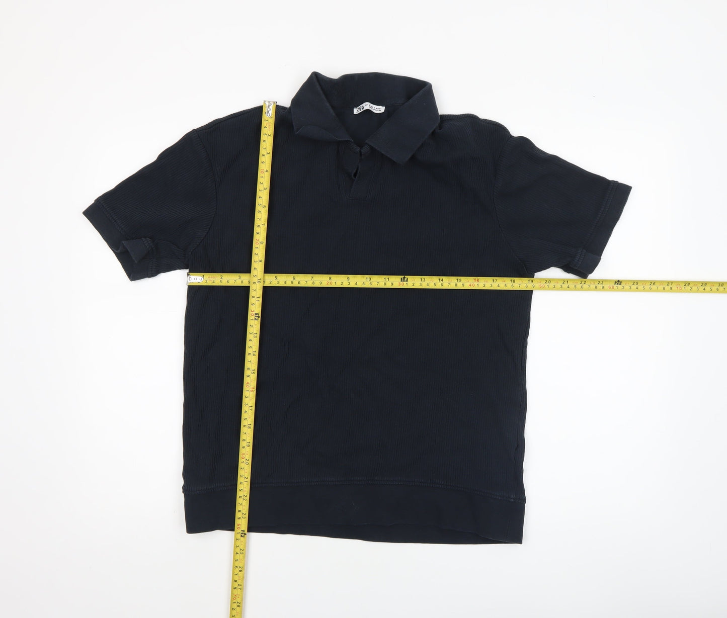 Zara Men’s Black Cotton Short Sleeve Polo Shirt Size M